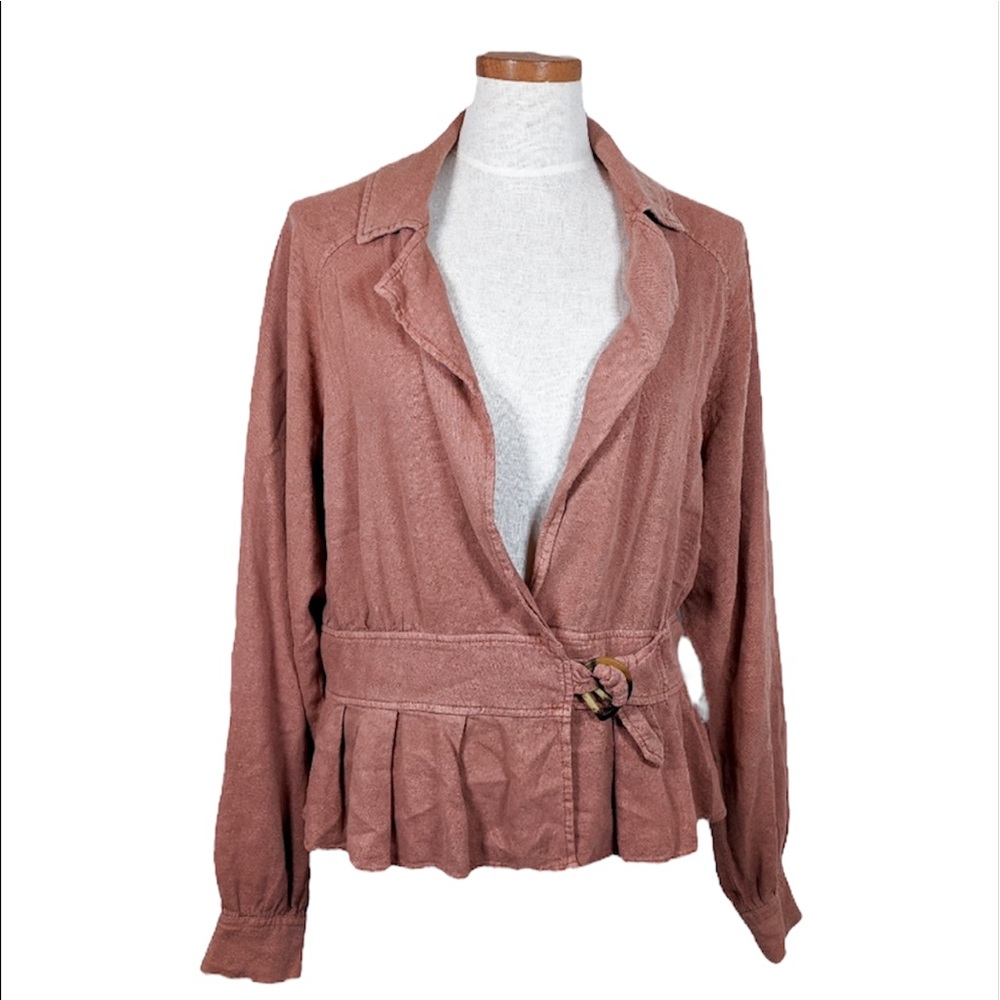 Free People Joani Sayulita Skies Long Sleeve Linen Blend Peplum Jacket Size S - Picture 2 of 9